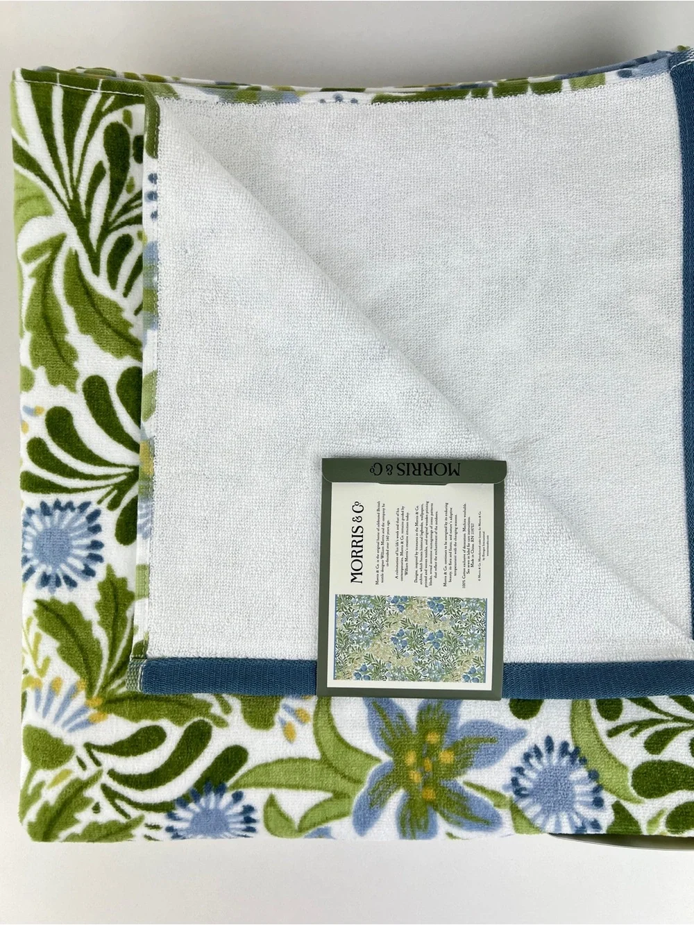William Morris Bath Towels Floral Blue Green White Soft Velour Cotton 2 Pc NEW